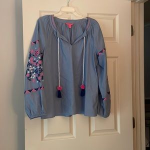 Lilly Pulitzer Blue Tunic with Pink Embroidery
